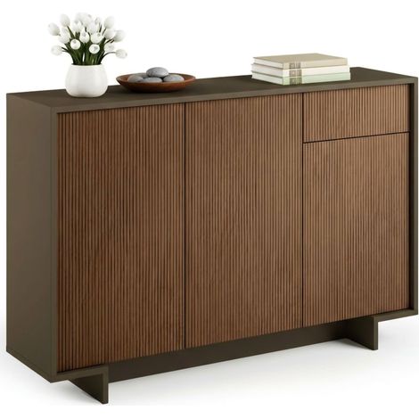 Dmora - Sideboard Aneto, Wohnzimmer-Sideboard, Wohnzimmer-Buffet mit 3 Türen und 1 Schublade, 100 % Made in Italy, 134 x 35 x 87 cm, Braun und Walnuss, mit verstärkter Verpackung