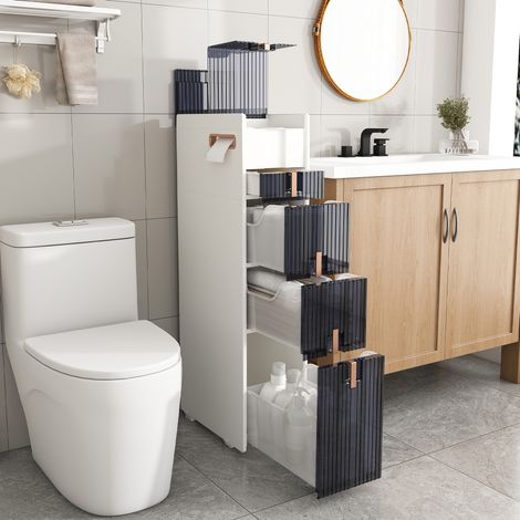 Mobile bagno salvaspazio 22x38x95 cm in PP bianco, 4 cassetti - MEUBLIV (1/5)