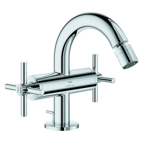 GROHE Zweigriff-Bidetbatterie Atrio 24353, Einlochmontage, mit Kreuzgriffen, Zugstangen-Ablaufgarnitur 1 1/4'', chrom (1/4)