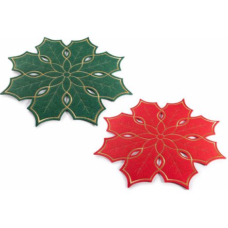 Decorazione centrotavola / sottopiatto di Natale in panno colorato a stella natalizia con dettagli dorati ricamati, set da 18 pezzi, Ø 34,5 cm