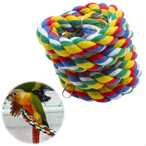 Bird Bungee Chew Spiral Rope - Birds Climbing Rope Sling, Cotton Rope for Bird Cage, Garden and Window, Parrots, with Bell, Colorful, 1 m (1/5)