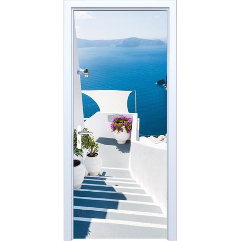 Adhesivo de tela para puerta con diseño de escalera de piedra de Santorini 849PD