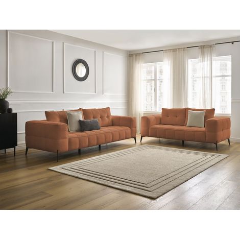 BOBOCHIC - Ensemble canapé droit fixe 3 + 2 places ANIS tissu bouclette   Orange