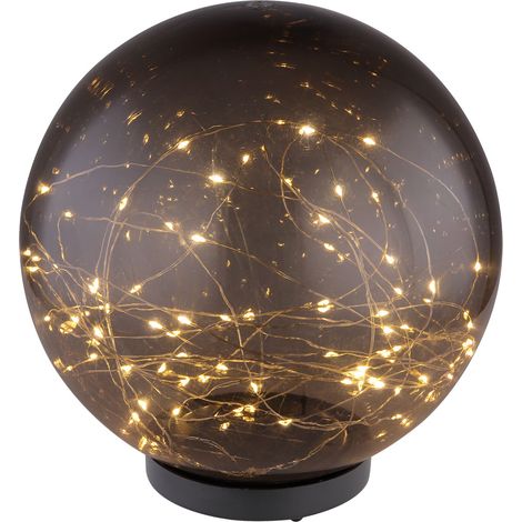 Solarleuchte Kugel rauchfarben Außenleuchte Solarkugel Außen Solarkugel, schwarz, 40x LED 0,06W warmweiß, DxH 25x36 cm