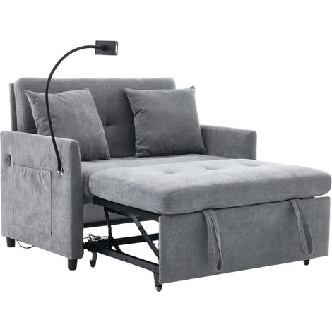 ELVMI Poltrona Letto con Porta USB e Supporto per Tablet, Seduta per Soggiorno Ufficio Studio, Tessuto Grigio (1/5)