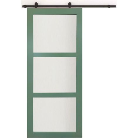 Porte Coulissante Vert Ral 6021 Vitree H204 x L73 + rail a roulette