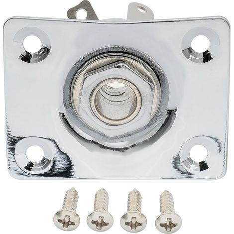 6,35mm Guitare Prise Jack de Sortie Rectangle Plaque Jack Socket pour Guitare électrique type Les Paul Tele, Chrome (1/5)