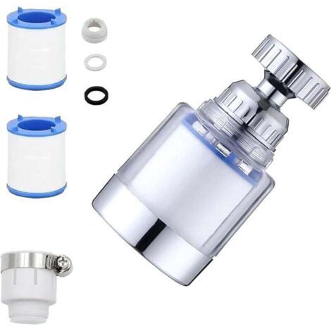Faucet Mount Filter with 2 Filter Cartridges and Universal Faucet Connector Adapter, 360 Degree Rotating Sink Faucet Filter, Water Filtration Faucet Cartridge (1/4)
