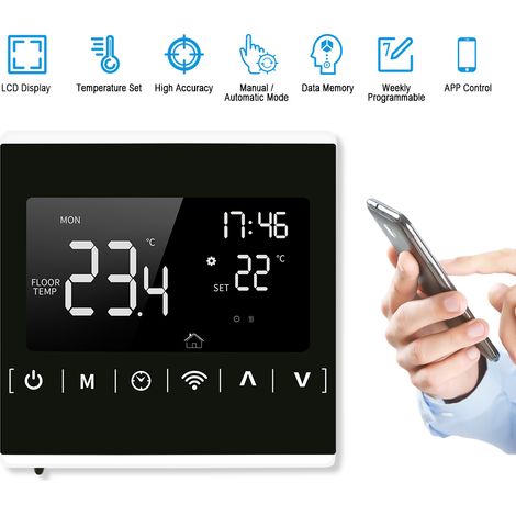 MEIH 85-250V WLAN-Smart-Thermostat, wöchentlich programmierbar, App-Steuerung, hintergrundbeleuchtetes LCD-Display, Temperaturregler für elektrische Fußbodenheizung, Überhitzungsschutz, Frostschutzfun (1/5)