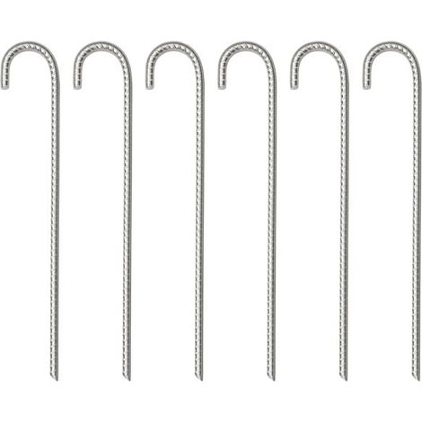 Piquets de tente, 6 pièces, 37 cm de long, 10 mm de diamètre, acier galvanisé. (1/5)