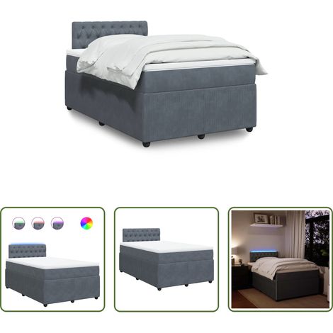 vidaXL Surmatelas - Sommier à lattes de lit et matelas gris foncé 120x190cm velours (1/5)