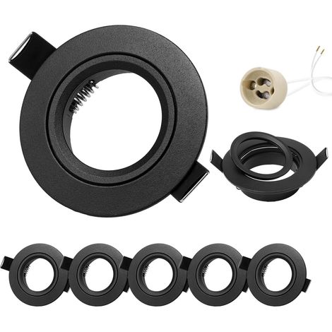 Spot LED Encastrable 230V Cadre Avec Douille GU10, Spots de plafond en Aluminium Noir, Rond plat Spots Salle de bain spot cadre d'encastrement 68mm pour GU1O/MR16 Lot de 6 (1/5)