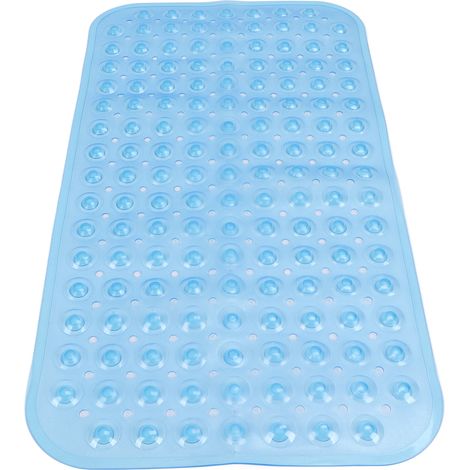 Tapis de douche antidérapant PVC bleu transparent 38x70cm, avec trous d'évacuation pour baignoire et sol salle de bain, usage domestique ou hôtelier. (1/5)