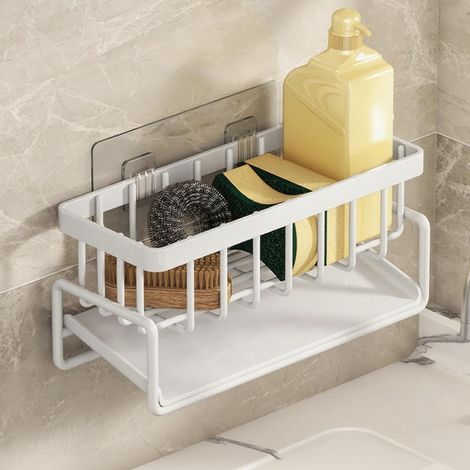Porteéponge pour évier de cuisine – Organiseur de savon en acier inoxydable avec plateau de vidange automatique, support de rangement pour évier ou salle de bain, accessoires de maison pour petit