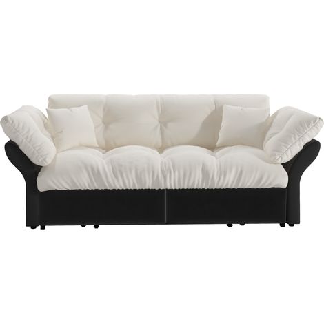 Divano letto 3 in 1 190x85 cm in velluto beige con 2 cuscini salvaspazio - CHICFURN (1/5)