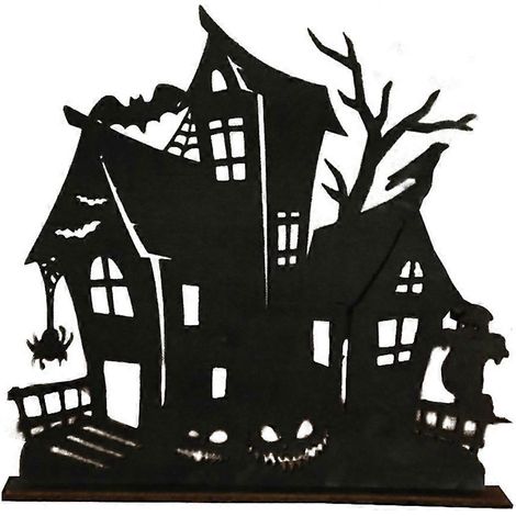 Ornement en bois, silhouette, croquis, décoration de bureau, maison hantée, noir (1/5)