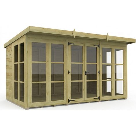 12ft x 7ft Georgian Pent Summer House - Pressure Treated Timber - L366 x W213 x H210 cm - Natural
