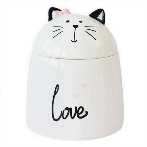 Bocal commémoratif en céramique blanche à motif chat mignon, collection Cartoon White Ceramic Bocal de rangement en céramique (1/5)
