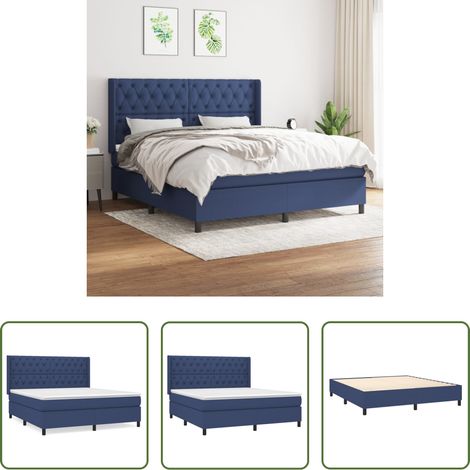 vidaXL Kopfteil - Boxspringbett mit Matratze Blau 160x200 cm Stoff (1/5)
