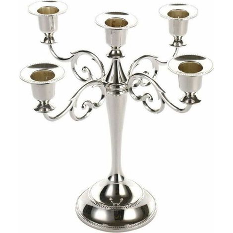 Candlestick Metal Candle Holder European Style Wedding Candelabra Christmas Candelabra Birthday Gift Home Decor (Silver) (1/4)