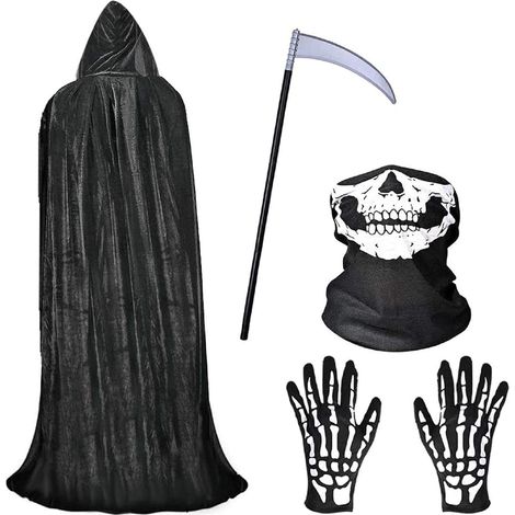 Cape à Capuchon Carnaval Halloween Capuche Cape Costume d'halloween Unisexe Costume de Mort Longue Velours Cape De Vampire Fantaisie Robe(M) (1/5)