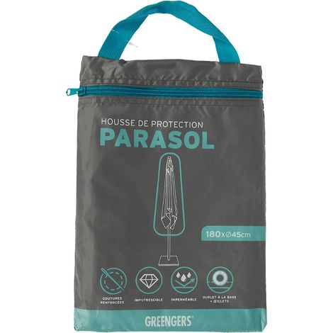 Housses pour parasols de jardin - Housse de protection parasol droit de jardin - Dimensions : Diam. 45 x 180cm - Imperméable et résistante aux UV (revêtement 210D) - Coloris : Gris (1/3)