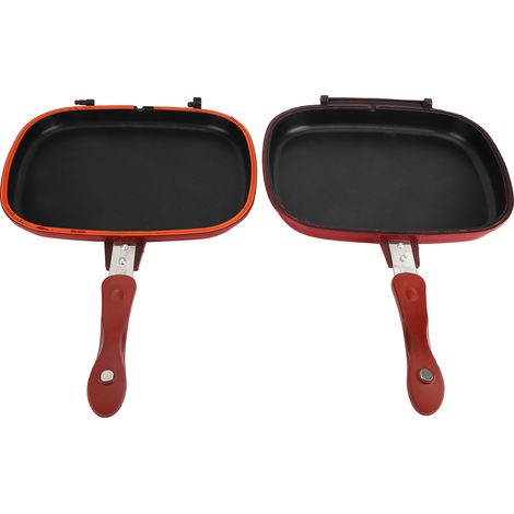 28 cm rote quadratische doppelseitige Bratpfanne mit Antihaftbeschichtung für Grill und Küche (1/5)