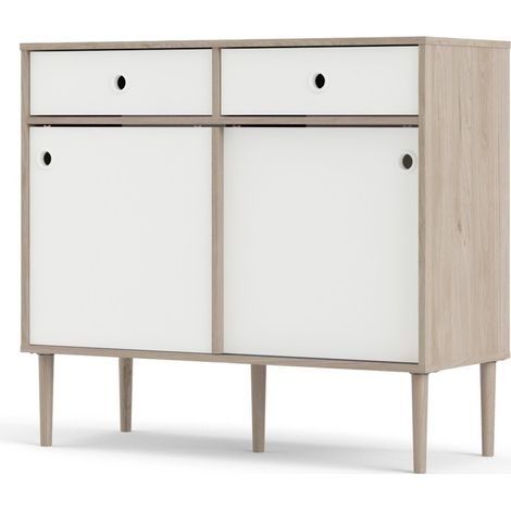 Sideboard 99x40 cm mattweiß und helle Eiche - Trapani