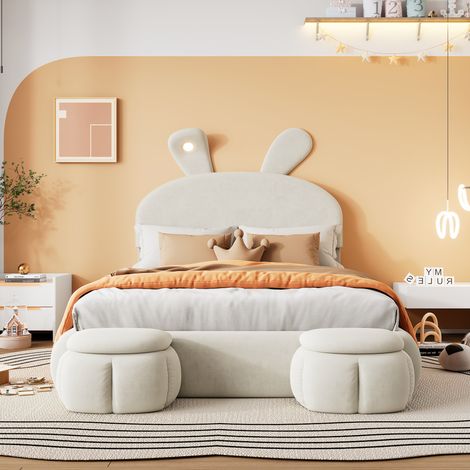 Bett Doppelbett Stauraum 140x200 Samt Beige OKMYHOME (1/5)