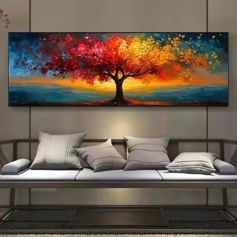 CCYKXAGrande toile représentant l'arbre de vie - Impression sur toile - Décoration murale abstraite, motifs géométriques, pour salon, 60 x 180 cm,sans cadre