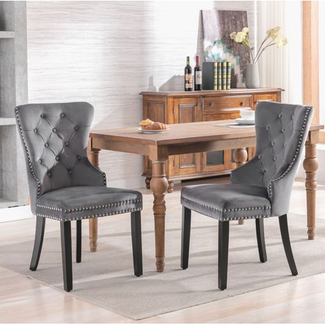 Stuhl Esszimmerstuhl Samt 51x51x97cm Grau OKMYHOME (1/5)