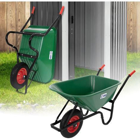 ECD Germany Carretilla de Obra y Construcción con Cubeta de Acero y Polipropileno 100L Artesa Verde Capacidad de Carga 150kg Carro con Asas Largas Carreta con Ruedas Neumáticas y Llanta Metálica