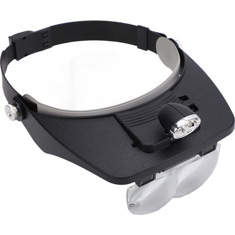 Loupe frontale à LED avec 4 lentilles, 2 LED, angle réglable et fixation sur la tête. Grossissement : 1,2x, 1,8x, 2,5x, 3,5x. (1/5)