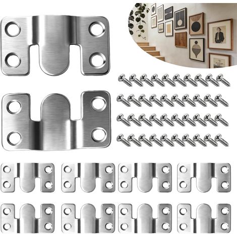 10 pièces Support encastré dissimulé en acier inoxydable, connecteurs de meubles plats à structure Z imbriquée, suspension murale invisible pour cadres, miroirs, meubles, têtes lit - (1/5)