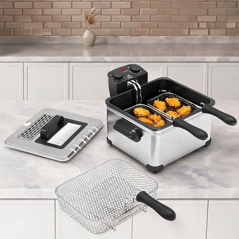 Friteuse électrique 5 L avec panier timer et hublot 2000 W inox