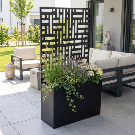 Fioriera con Spalliera Bernalda a 4 Rotelle 146 x 83 x 31 cm - Acciaio Nero casa.pro (1/5)