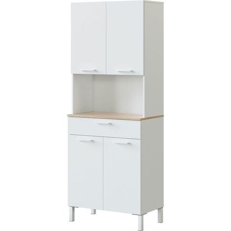 Mueble Auxiliar de Cocina Yuka Estilo Nórdico en Color Blanco artik y Roble Canadian con 4 Puertas, 1 Cajón y 1 Hueco  186x72x40 cm (1/7)