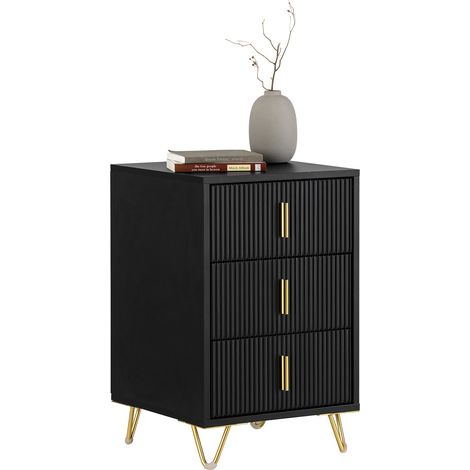 Mesita de Noche Mesa Auxiliar Mobiliario de Salón Moderno con 3 cajones Negro 40 x 40 x 63 cm FBT115-L-SCH SoBuy ES (1/5)