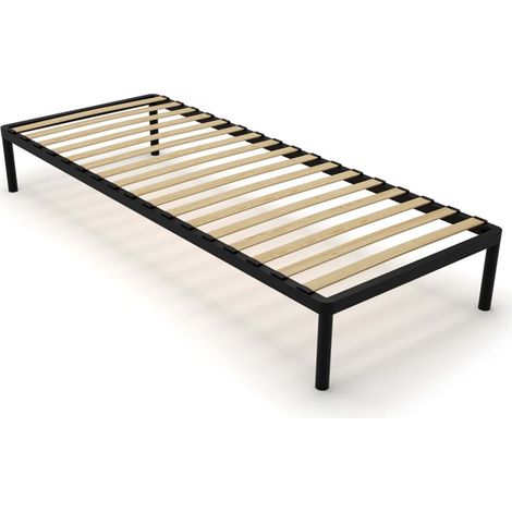 Estructura de cama de aluminio de 80x200 cm con listones de madera y metal, estilo moderno, color negro. (1/5)
