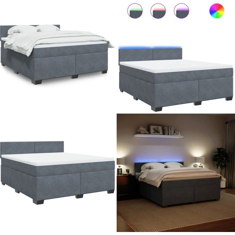 Sommier à lattes de lit et matelas Gris foncé 180x200cm Velours - Lit Plateforme - Lit Design - Lit Moderne - Lit Velours - Lit Avec Éclairage Led - Home & Living (1/5)