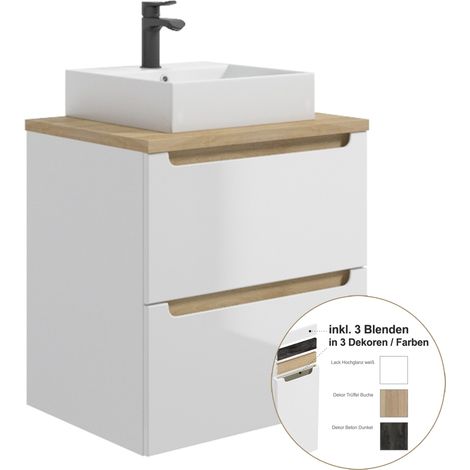 Waschtischunterschrank 60cm mit Keramikbecken SOFIA-107 Hochglanz weiß lackiert, B/H/T 60/76,5/45 cm (1/5)