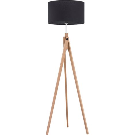 Lampadaire trépied bois abat-jour foncé E27 15W GERA (1/2)