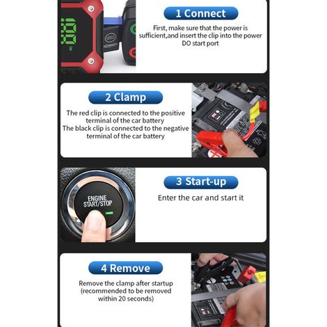 Démarreur de batterie portable 20 000 mAh pour voiture, camion et moto. Chargeur de batterie externe. (1/5)