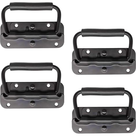 4 Pièce Poignée Pliante à Ressort Inox 100 mm Poignée de Traction Porte Pliante Poignée de Caisse Pliable Poignée de Boîte avec Poignée pour Boîte à Outils Porte Armoire Trappe (Noir)