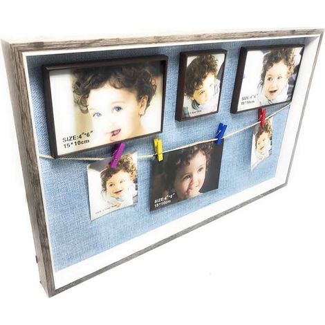 Cornice portafoto 7 fotografie telaio legno mollette foto idea regalo 51x32 cm celeste 64480
