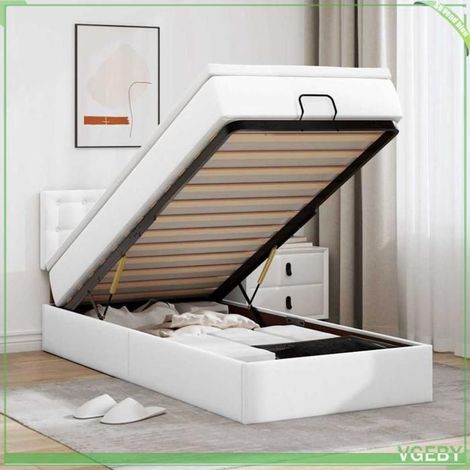 Lit ottoman - Modèle 3311289 - Matelas 100x200 cm - Similicuir blanc - Rangement hydraulique (1/5)