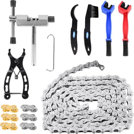 6/7/8 Speed Bicycle Chain, Bicycle Maintenance Tool, Repair Kit Includes Chain Breaker, Pliers, Chain Hook, Overhaul Ruler, 6 Pairs of Missing Links (1/5)