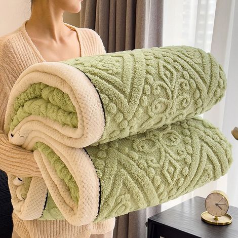 Plaid Flanelle, 200x230cm Chaud Double Face Épais Couverture Douce Hiver Lit Canapé Bureau Cadeau Sieste Déco Maison,Vert (1/5)