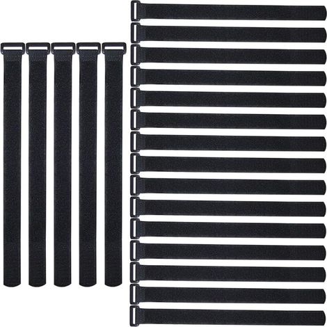 20 Pièces 20 X 2 cm Nylon Serre-Câbles, Sangles de Câbles Réutilisables, Attaches de Câble Réglables à Crochet et Boucle (Noir) (1/5)