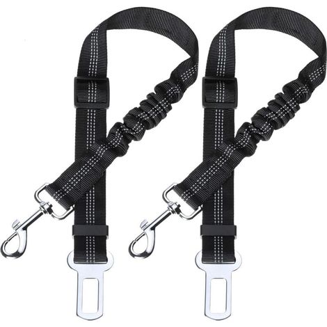 Cintura di sicurezza per cani con ammortizzatore elastico e moschettone resistente, cintura regolabile per cani, massimo livello di sicurezza per tutte le razze di cani e gatti, nero, confezione da 2 (1/5)